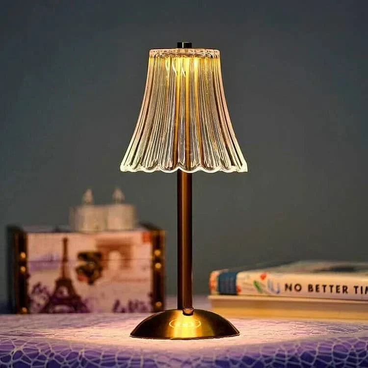 Crystal-Effect Rechargeable LED Table Lamp with Cordless Metal Base