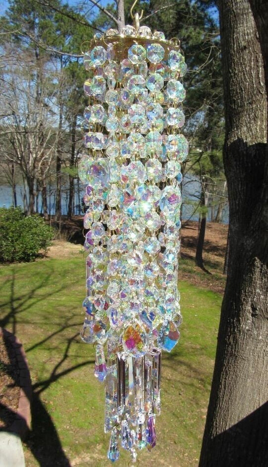 Crystal Wind Chime with Multicolour Crystals and Metal Garden Decoration