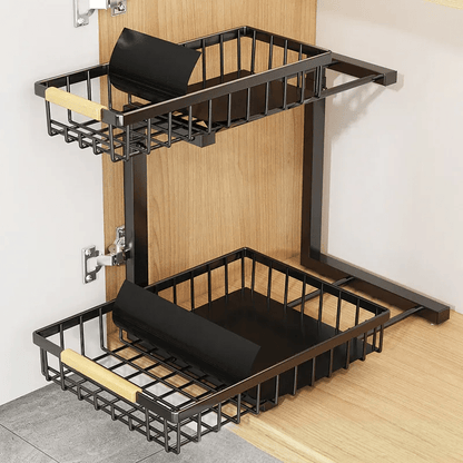Curcura Adjustable Under Sink Organizer with Heavy Duty Steel Design