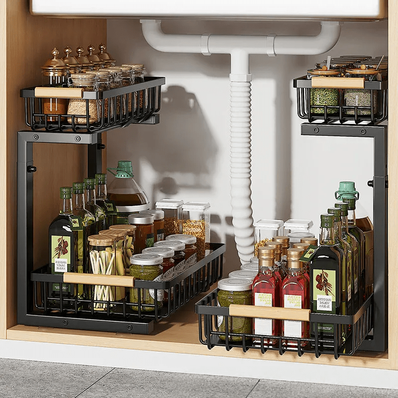 Curcura Adjustable Under Sink Organizer with Heavy Duty Steel Design