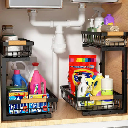 Curcura Adjustable Under Sink Organizer with Heavy Duty Steel Design