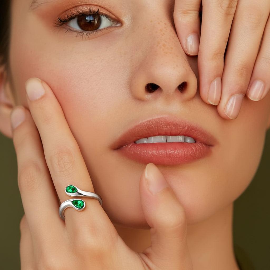 Dainty Silver Adjustable Birthstone Ring