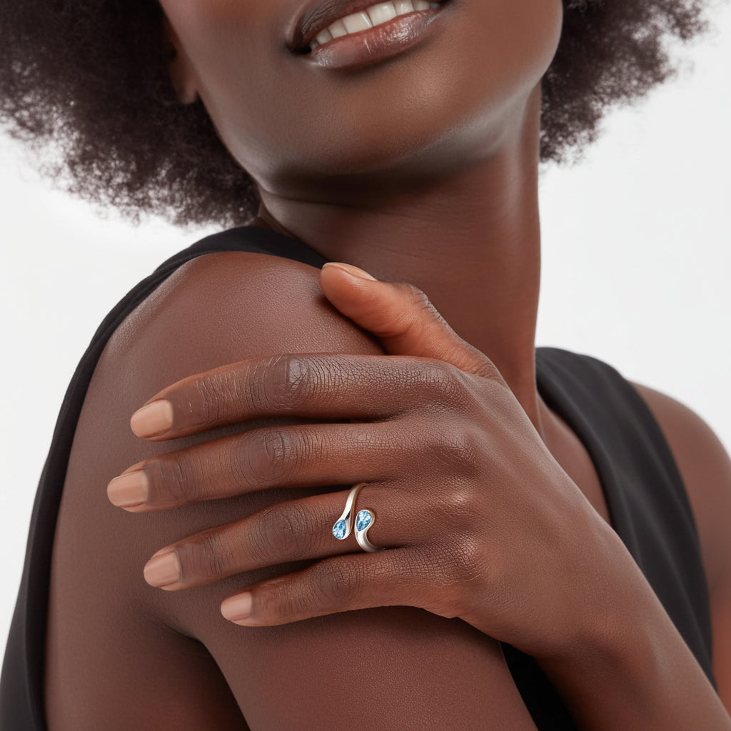 Dainty Silver Adjustable Birthstone Ring
