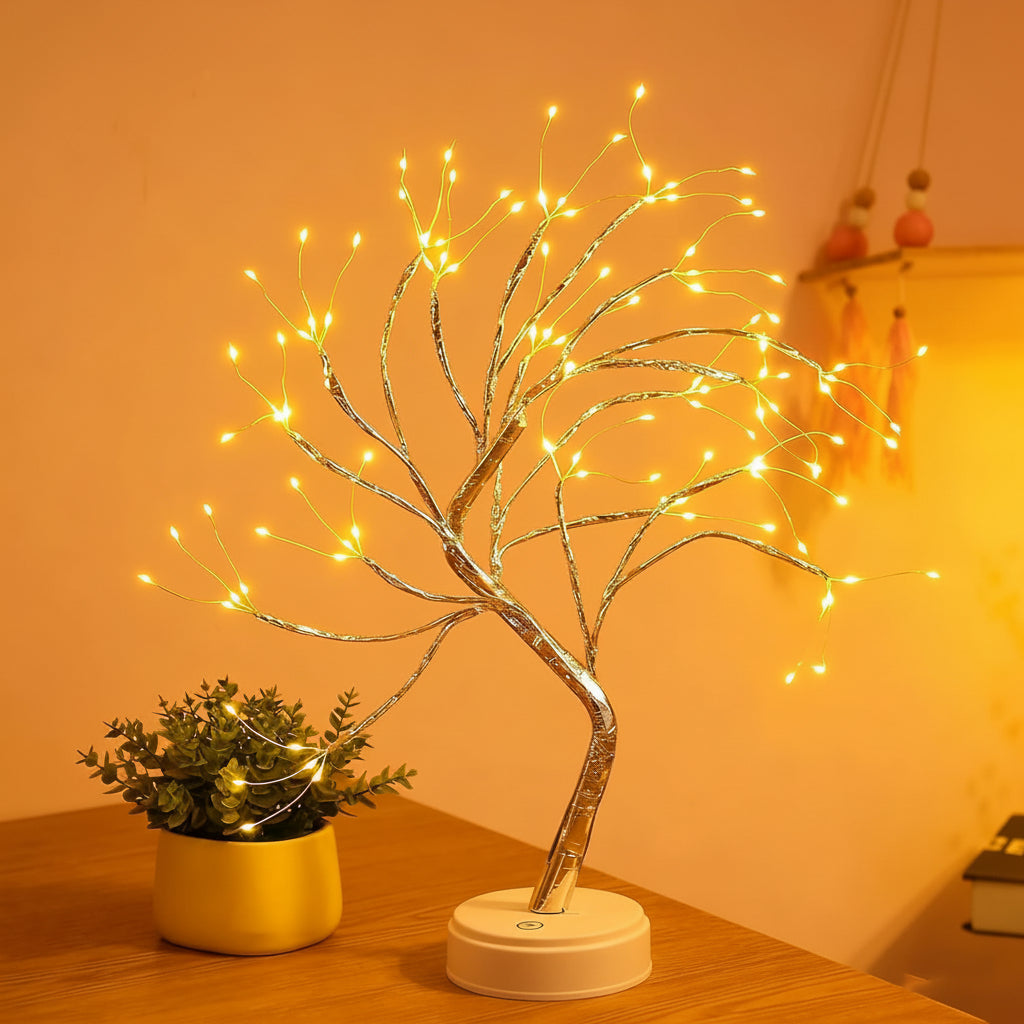 Decorative Bonsai Tree LED Table Lamp Warm White Cozy Home Accent