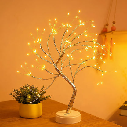 Decorative Bonsai Tree LED Table Lamp Warm White Cozy Home Accent