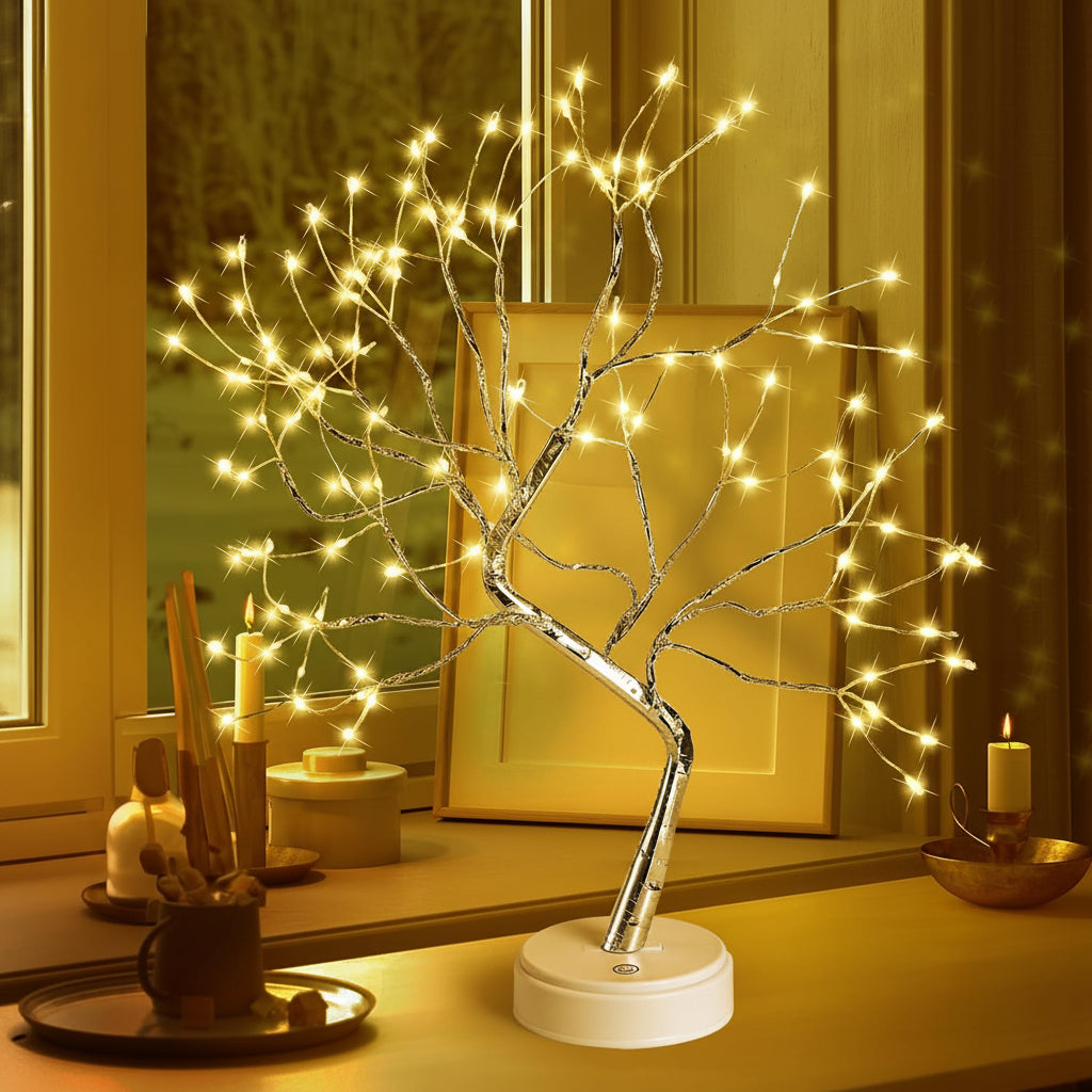 Decorative Bonsai Tree LED Table Lamp Warm White Cozy Home Accent
