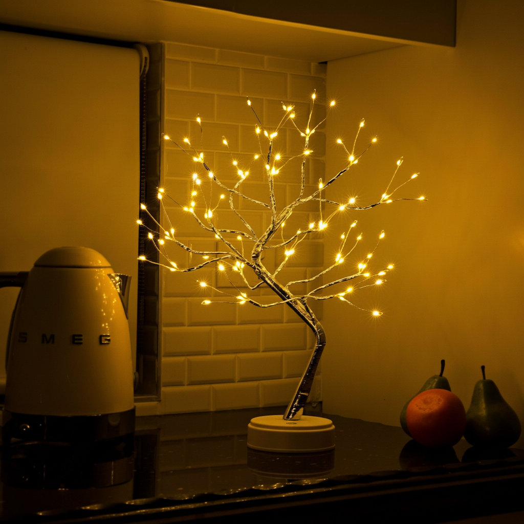 Decorative Bonsai Tree LED Table Lamp Warm White Cozy Home Accent