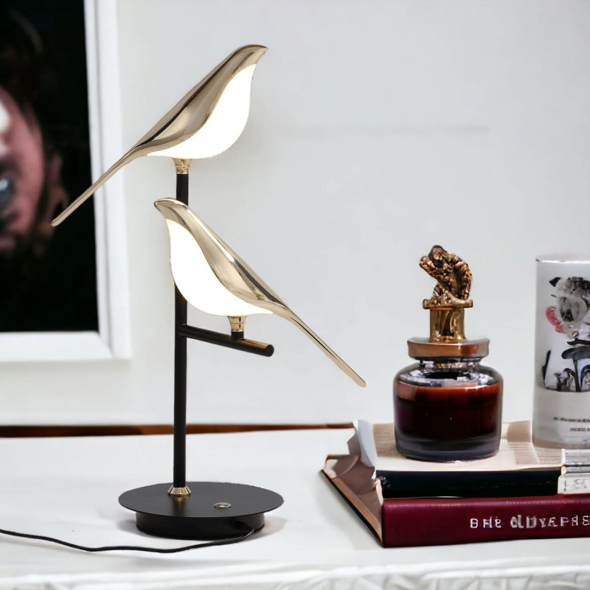 Decorative Golden Bird LED Table Lamp with Warm and White Light