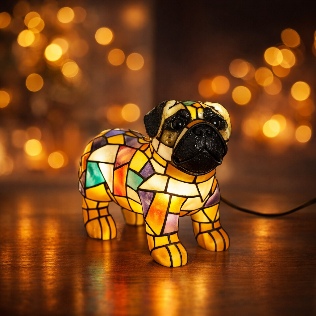 Dekorative Harz-Hundefigur als Tischlampe, warmes Akzentlicht, Wohndekoration