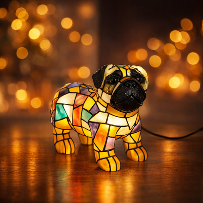 Dekorative Harz-Hundefigur als Tischlampe, warmes Akzentlicht, Wohndekoration
