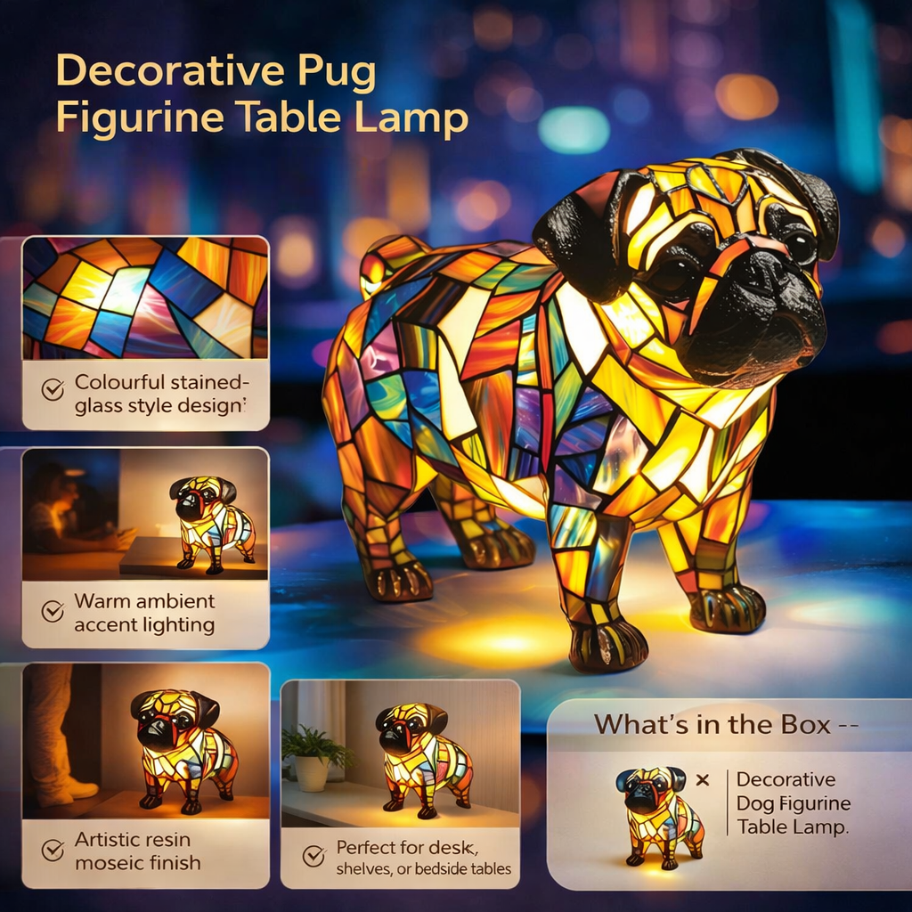 Dekorative Harz-Hundefigur als Tischlampe, warmes Akzentlicht, Wohndekoration