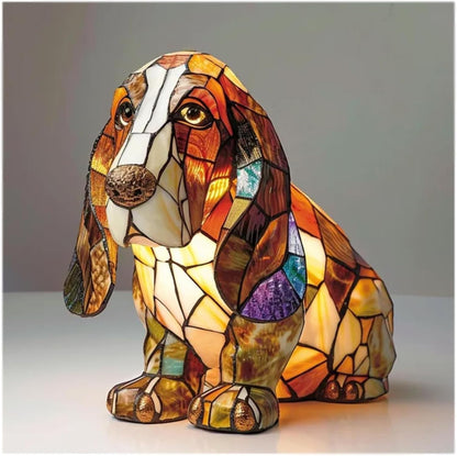 Dekorative Harz-Hundefigur als Tischlampe, warmes Akzentlicht, Wohndekoration