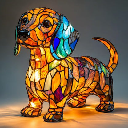 Dekorative Harz-Hundefigur als Tischlampe, warmes Akzentlicht, Wohndekoration