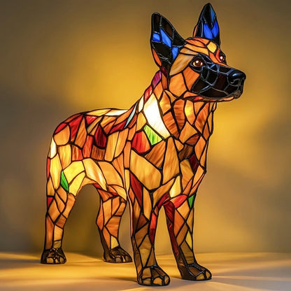 Dekorative Harz-Hundefigur als Tischlampe, warmes Akzentlicht, Wohndekoration