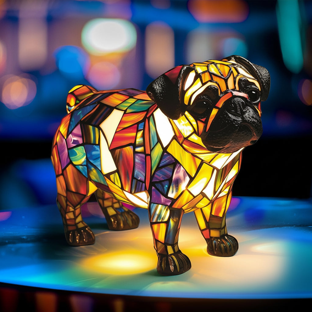 Dekorative Harz-Hundefigur als Tischlampe, warmes Akzentlicht, Wohndekoration