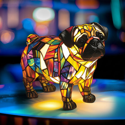 Dekorative Harz-Hundefigur als Tischlampe, warmes Akzentlicht, Wohndekoration
