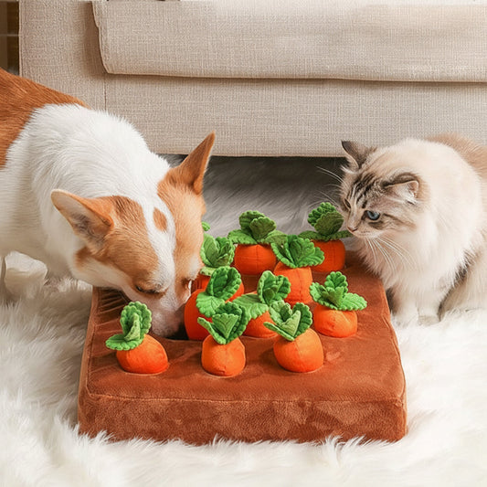 Tappetino olfattivo per cani a forma di orto con carote, gioco puzzle interattivo per attività di ricerca olfattiva