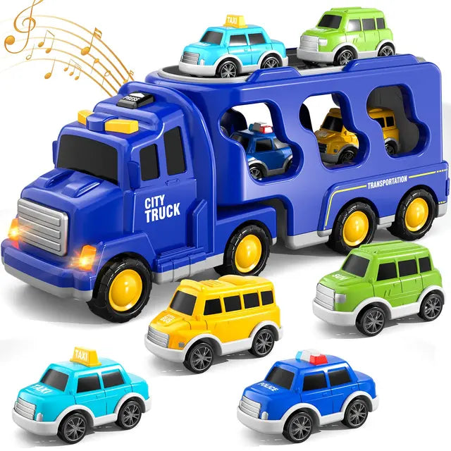 Double Decker Toy Truck Playset with Mini Cars and Music