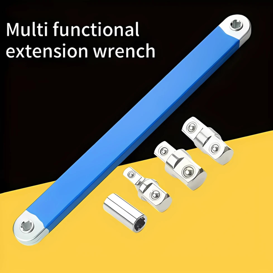 Double-Head Offset Extension Wrench with 4 Adapters for Tight Spaces