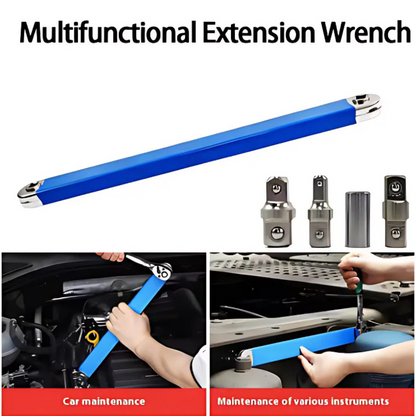 Double-Head Offset Extension Wrench with 4 Adapters for Tight Spaces