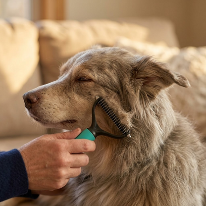 Double-Sided Dematting Brush for Dogs and Cats with 10 and 19 Teeth