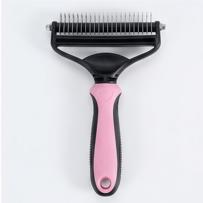 Double-Sided Dematting Brush for Dogs with 17-Blade Rake and 90-Tooth Deshedding Side