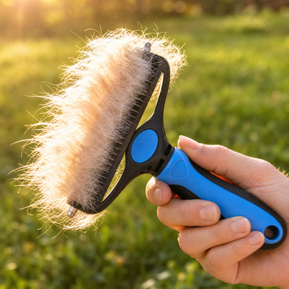 Double-Sided Dematting Brush for Dogs with 17-Blade Rake and 90-Tooth Deshedding Side
