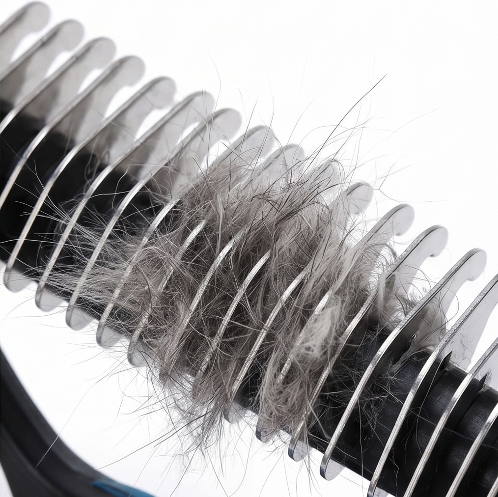 Double-Sided Dematting Brush for Dogs with 17-Blade Rake and 90-Tooth Deshedding Side