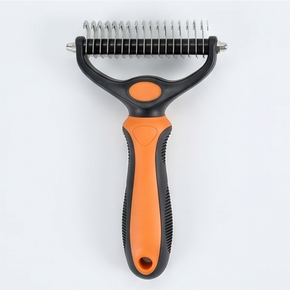 Double-Sided Dematting Brush for Dogs with 17-Blade Rake and 90-Tooth Deshedding Side