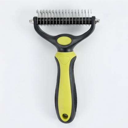 Double-Sided Dematting Brush for Dogs with 17-Blade Rake and 90-Tooth Deshedding Side