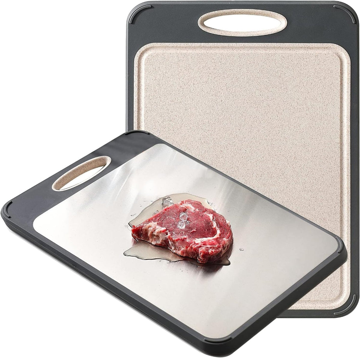 Double-Sided Stainless Steel and Plant Fibre Cutting Board with Juice Groove