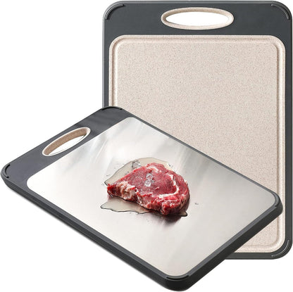 Double-Sided Stainless Steel and Plant Fibre Cutting Board with Juice Groove