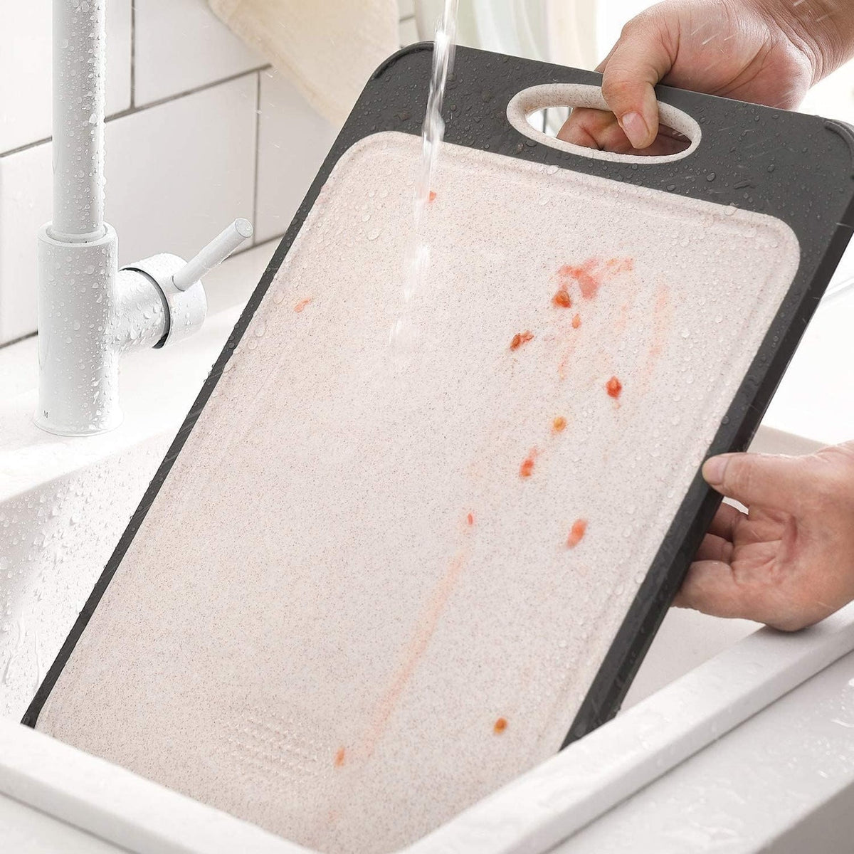 Double-Sided Stainless Steel and Plant Fibre Cutting Board with Juice Groove