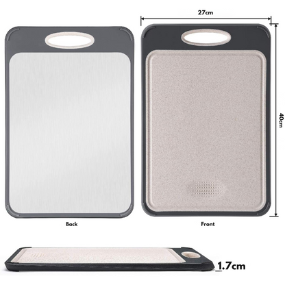 Double-Sided Stainless Steel and Plant Fibre Cutting Board with Juice Groove