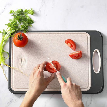 Double-Sided Stainless Steel and Plant Fibre Cutting Board with Juice Groove