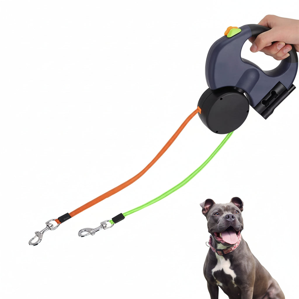 Dual Retractable Dog Leash for Two Dogs Tangle Reducing Walking Lead