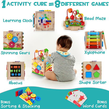 EduCube 8 in 1 Wooden Montessori Activity Toy for Toddlers (18+ Months)