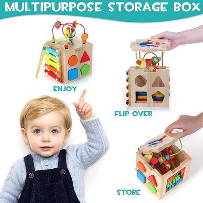 EduCube 8 in 1 Wooden Montessori Activity Toy for Toddlers (18+ Months)