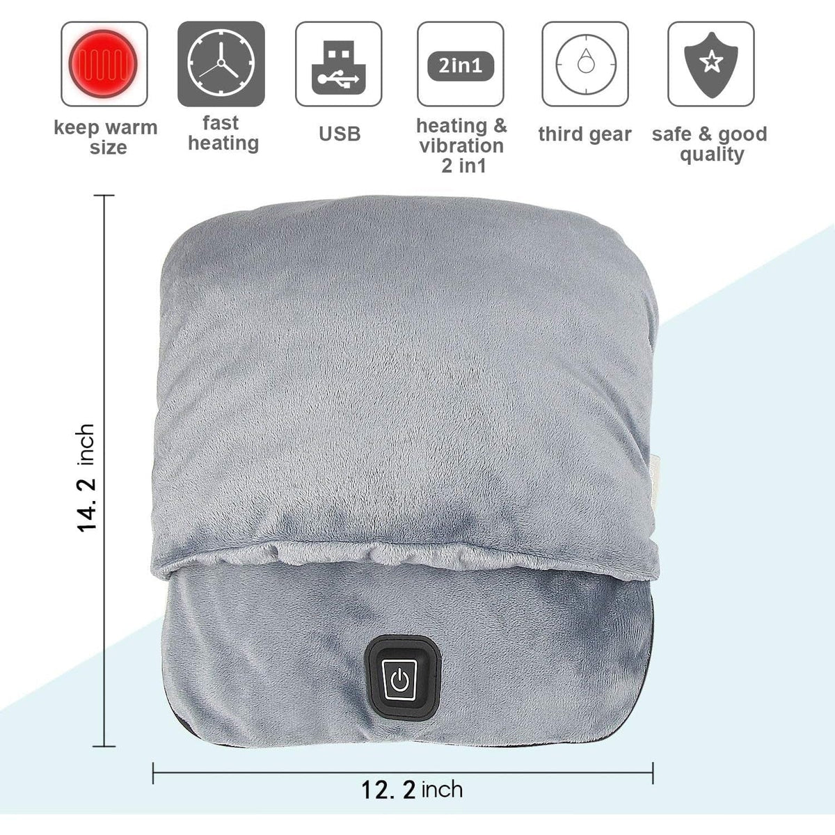 Electric Foot Massager Heated Vibration Plush Fleece Warmer Pouch USB Portable Home
