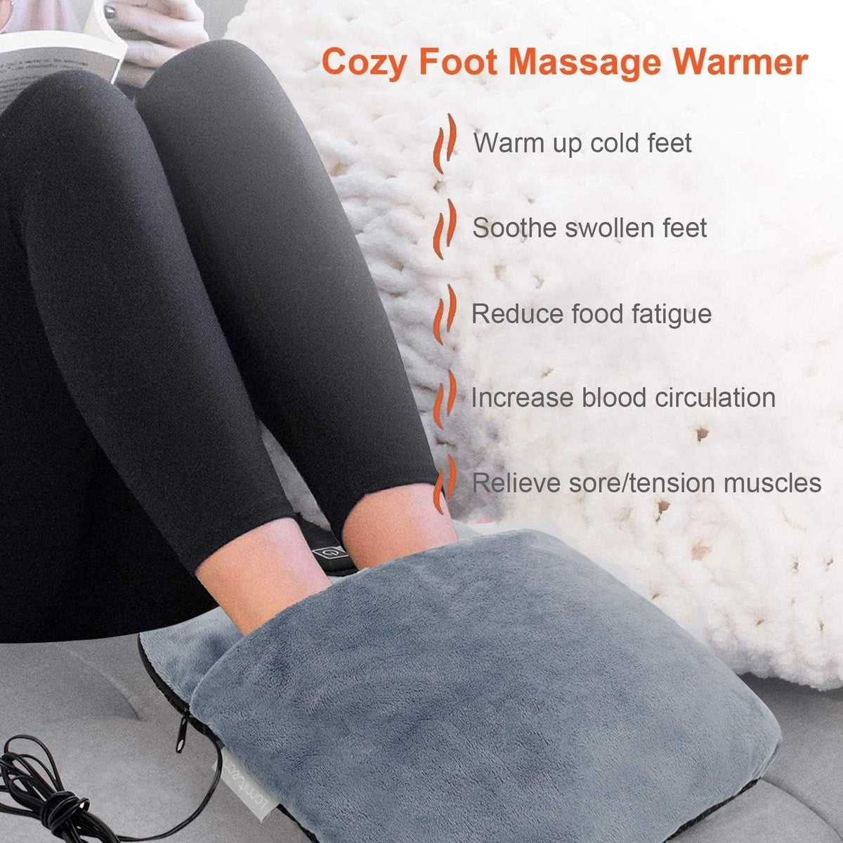 Electric Foot Massager Heated Vibration Plush Fleece Warmer Pouch USB Portable Home