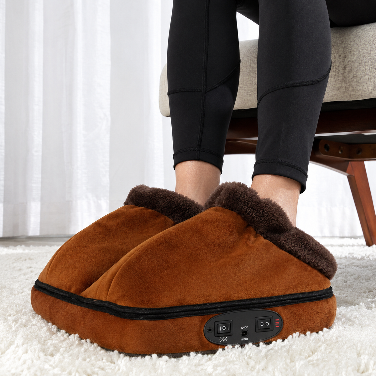 Masajeador eléctrico para pies con calefacción, efecto térmico y vibración, forro polar y doble bolsillo para relajarse en casa