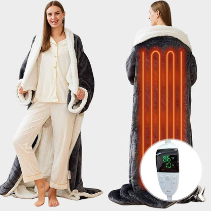 Manta eléctrica térmica ponible con mangas, forro polar Sherpa, bolsillo para los pies, manta afelpada y controlador digital