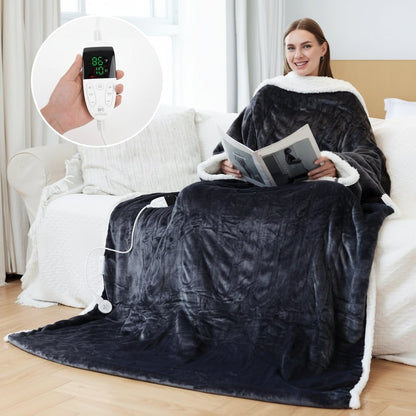 Manta eléctrica térmica ponible con mangas, forro polar Sherpa, bolsillo para los pies, manta afelpada y controlador digital