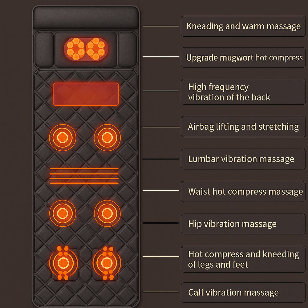 Electric Massage Mat with Heat, 10 Massage Zones & Remote Control