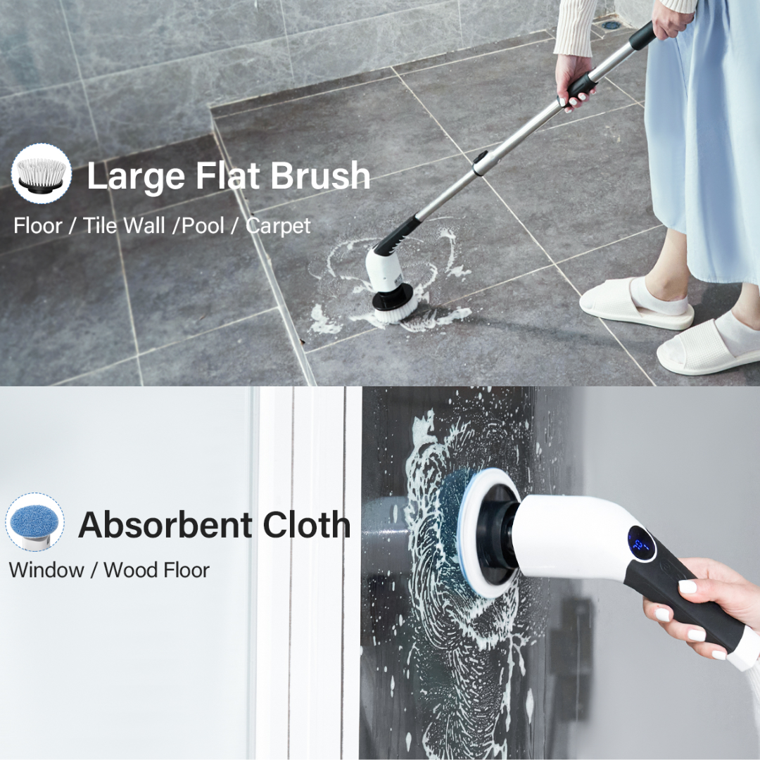 Electric Spin Scrubber with 8 Brush Heads Adjustable Speeds Cordless Cleaning Brush