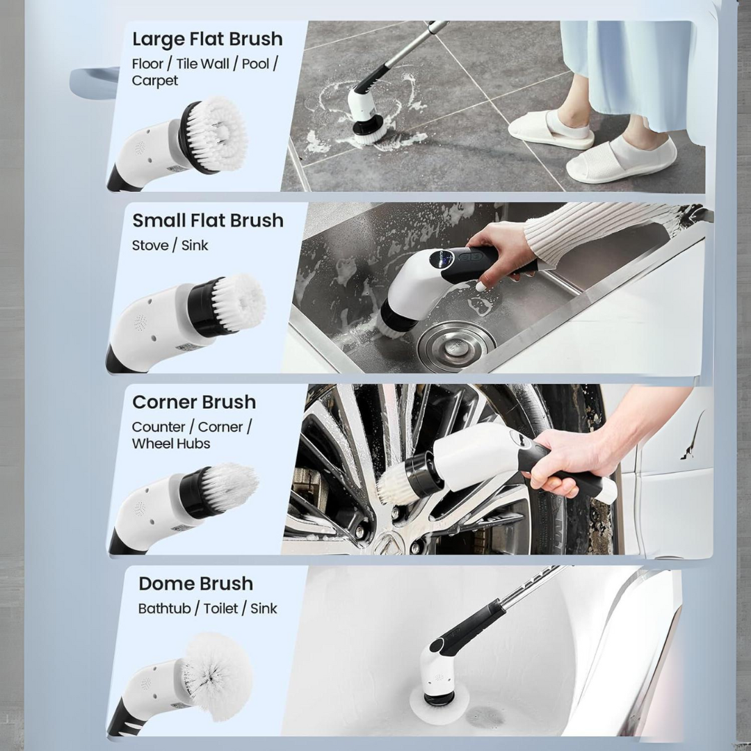 Electric Spin Scrubber with 8 Brush Heads Adjustable Speeds Cordless Cleaning Brush