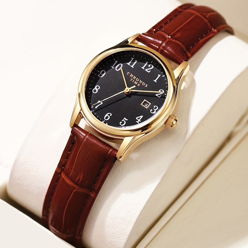Elegant Women Quartz Wristwatch Faux Leather Strap Minimalist Design