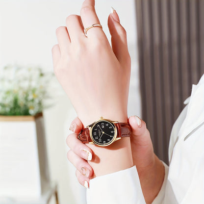 Elegant Women Quartz Wristwatch Faux Leather Strap Minimalist Design