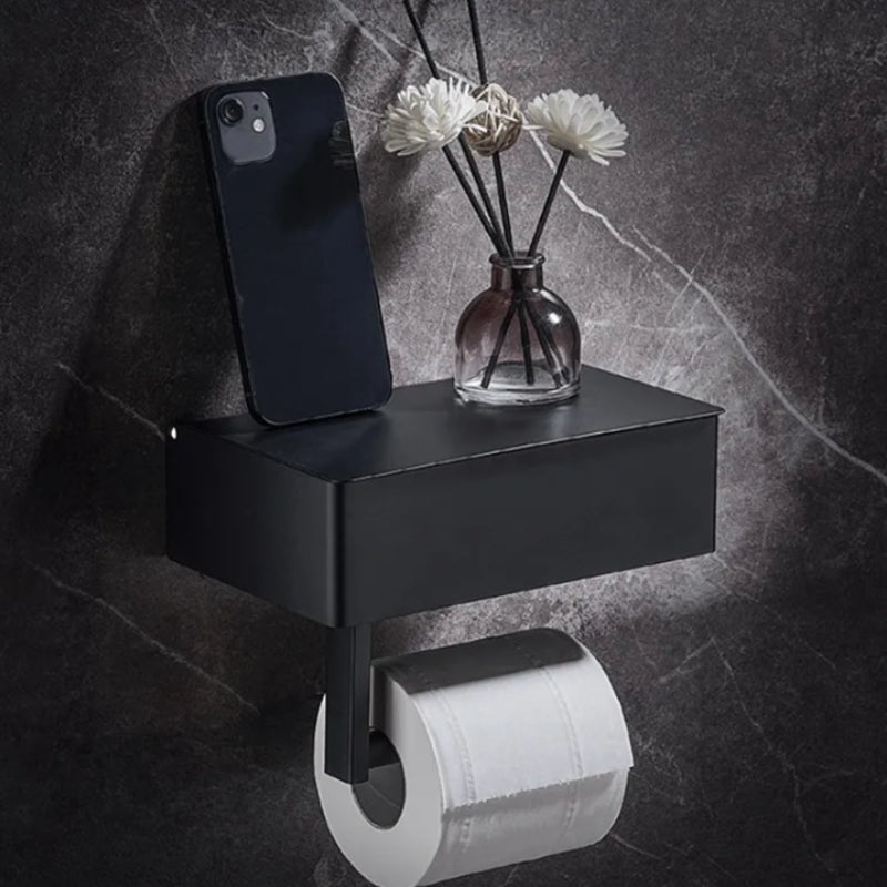 ElegantEssentials Wall Mounted Toilet Roll Holder with Shelf and Drawer