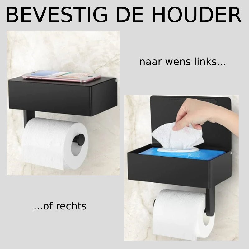 ElegantEssentials Wall Mounted Toilet Roll Holder with Shelf and Drawer